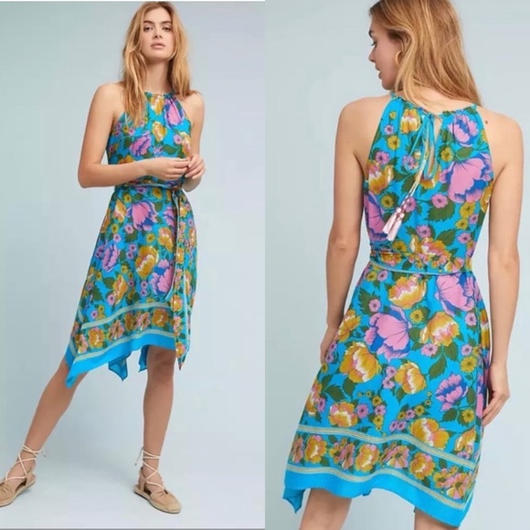 Anthropologie Lilka Dinan Dress Womens Small Halter Handkerchief Floral Summer - Picture 3 of 11